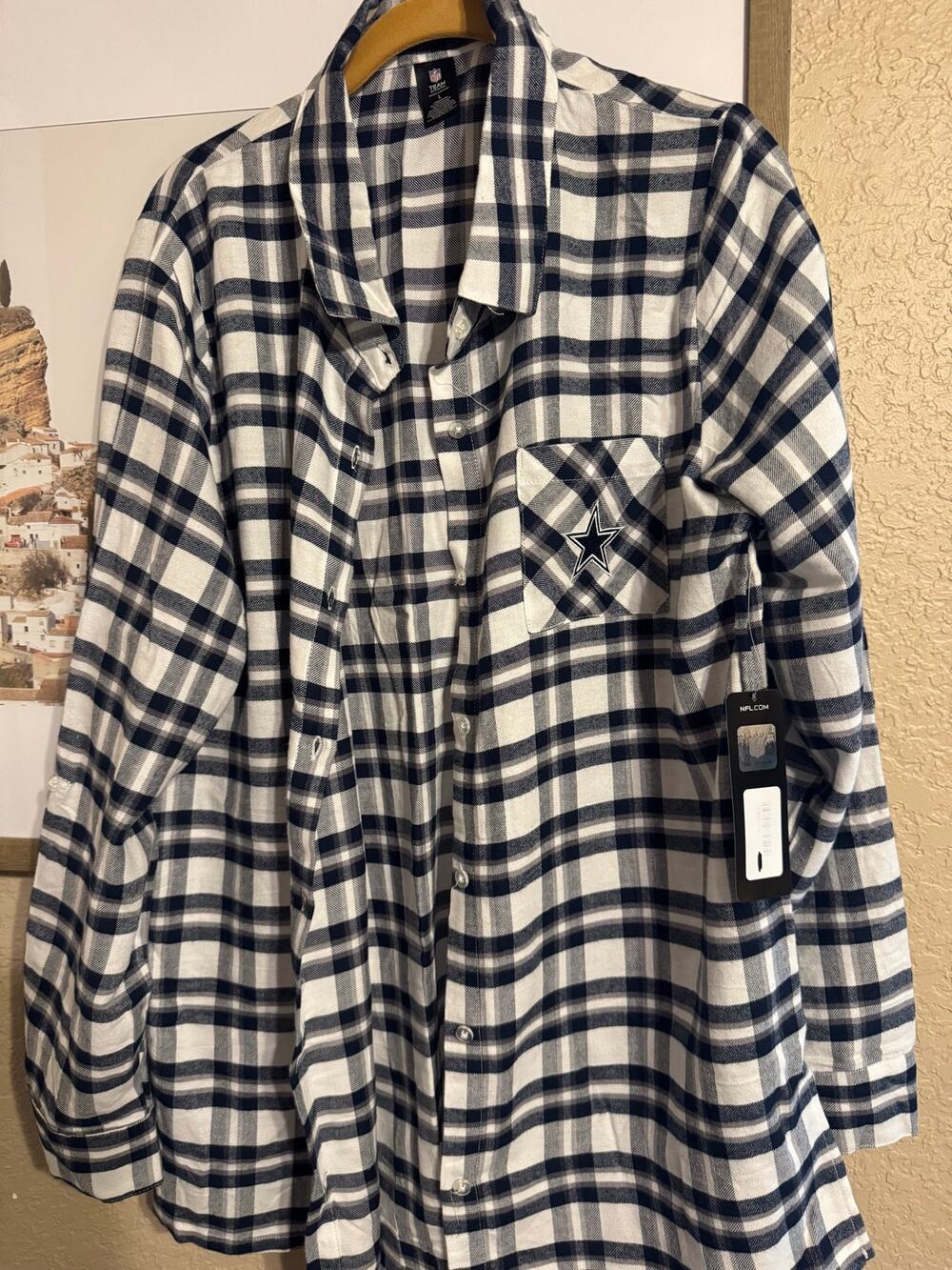 Concepts Sport Dallas Cowboys Sienna Plaid Flannel Nightshirt Sleep Shirt Size L